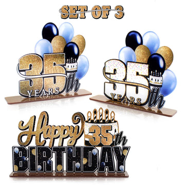 Lingteer Happy 35Th Birthday Gold Acrylic Table Topper Centerpieces Set - Cheers To 35 Years Old Birthday 35Th Bday Party Gift Decorations.