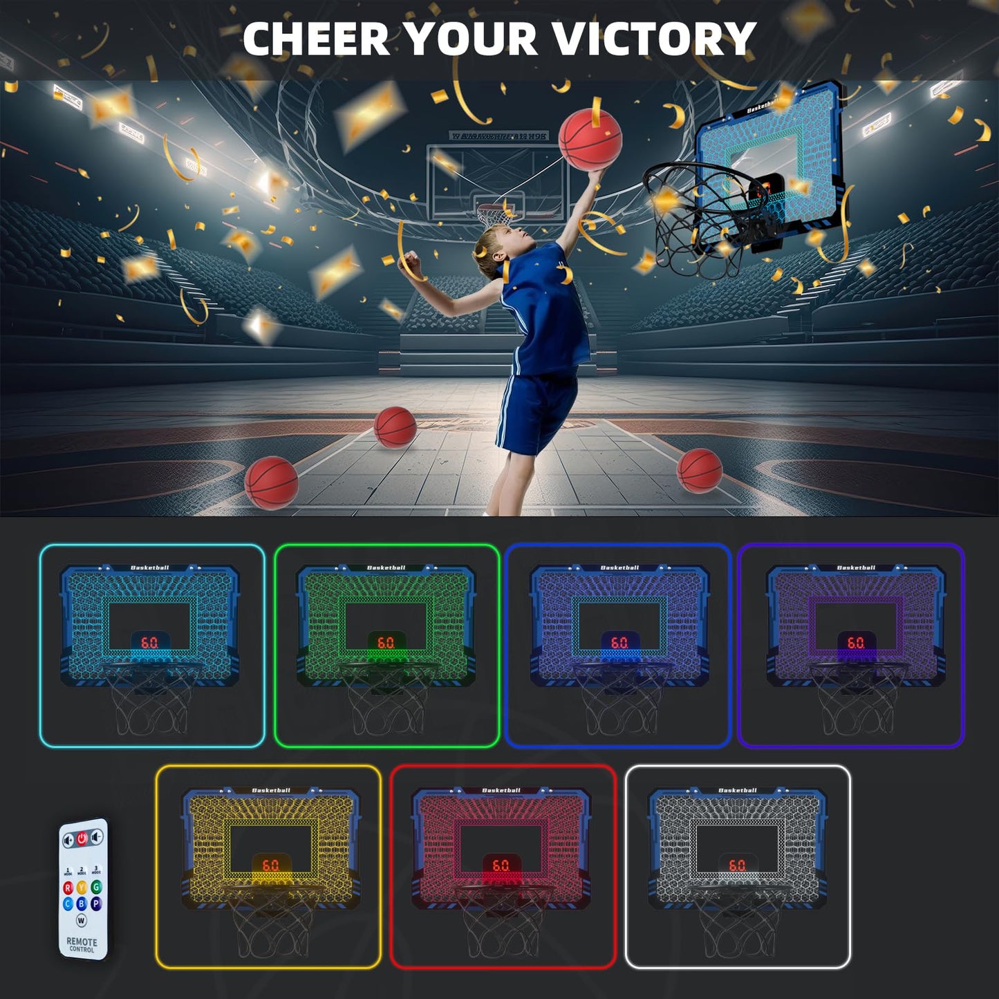 Eppo Basketball Hoop Indoor For Kids,Mini Basketball Hoop Led Light With Scoreboard,Basketball Toys For 3-12 Years Old Boys Girl