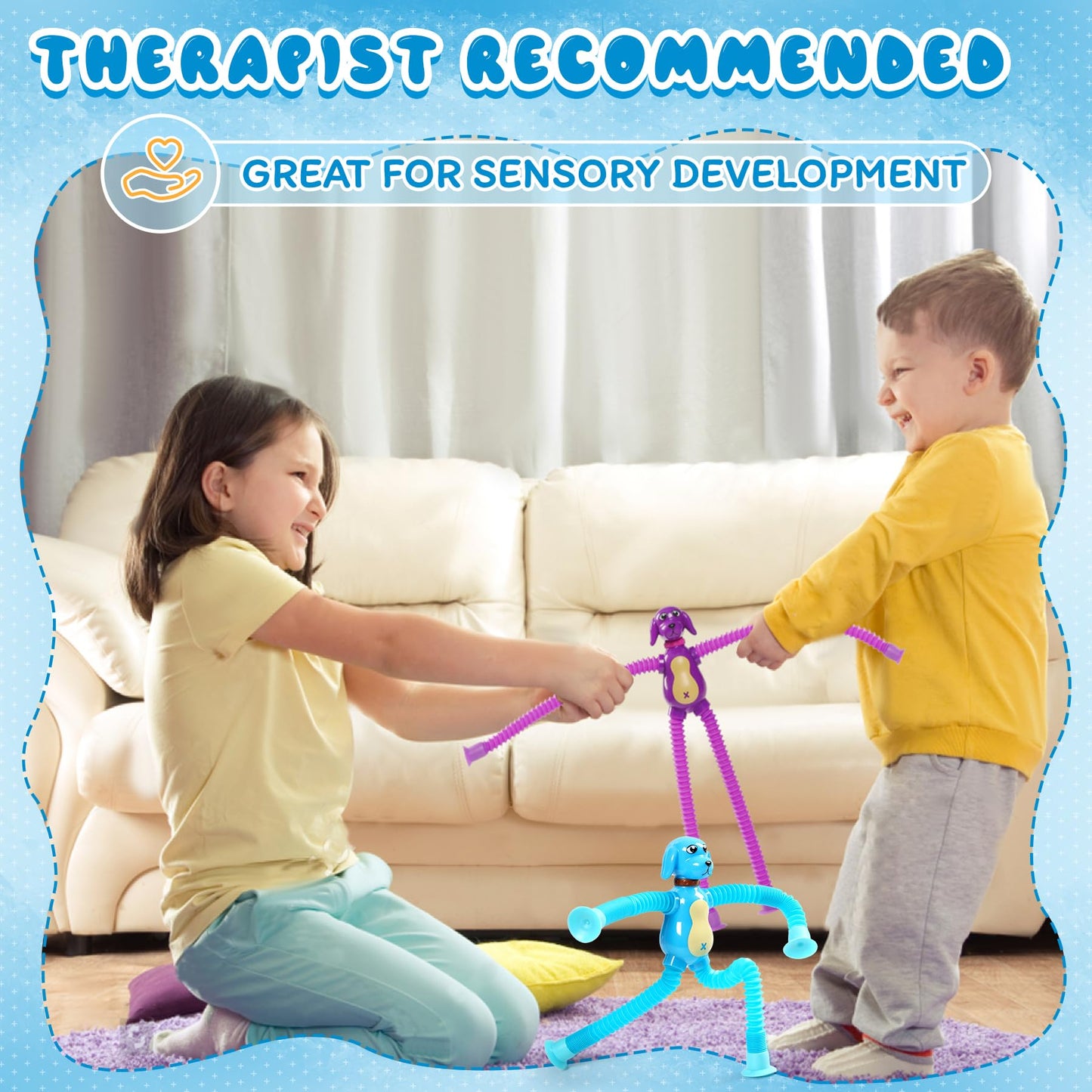 4Pcs Dog Pop Tube Sensory Toys, Dog Fidgets Suction Adhd Autism Toy,Fidget Toys Autistic Travel Toys,Easter Basket Stuffer For K