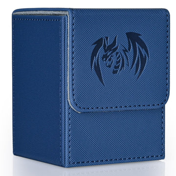 Uaono Card Deck Box For Yugioh Mtg, 100+ Deck Case With 2 Dividers Fits Tcg Ccg Ptcg, Pu Leather Strong Magnet Card Storage Box Compatible With Magic Commander Trading Cards (Navy, Sky Dragon)