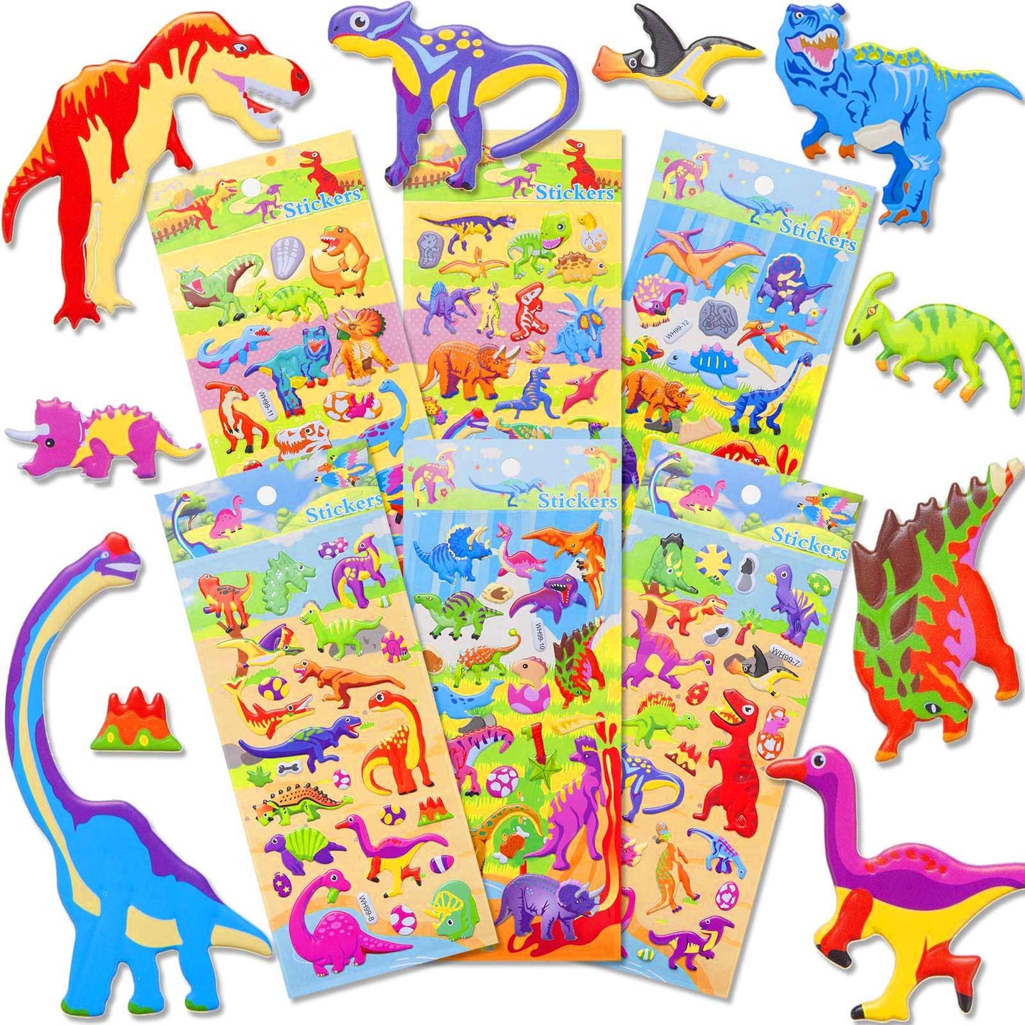3D Puffy Dinosaur Stickers For Kids, 6 Sheets Reusable Foam Stickers For Toddler Boys Girls, Cute Dino Bubble Stickers For Scrap