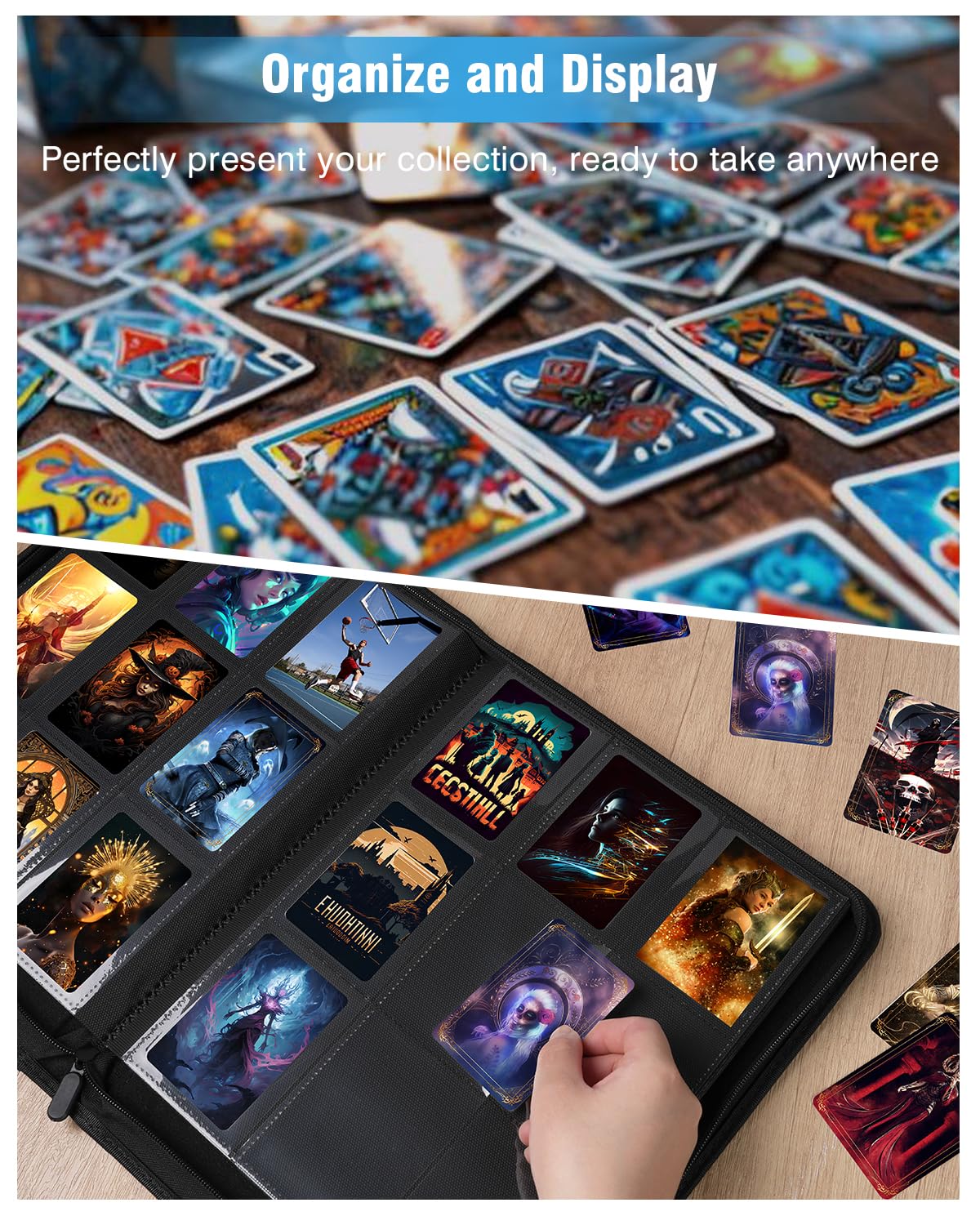 Lzerking 2 Pack Card Binder 1080 Capacity Set with Zipper | 30-Page Per Binder with 9-Pocket Pages PU Leather Card Organizer Storage for Trading Cards  Sports Cards  Game Cards(black)