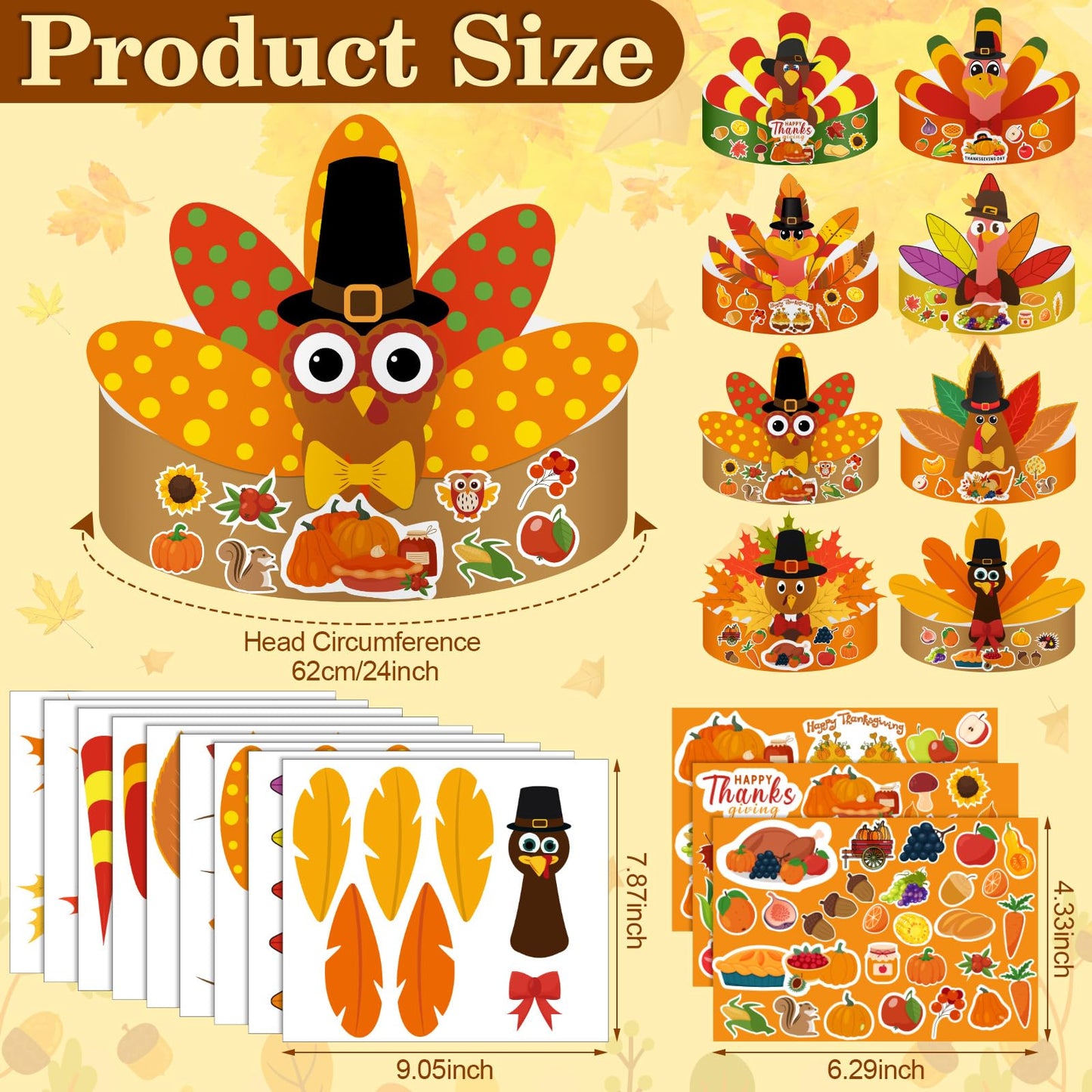 Shyyween 48 Sets Thanksgiving Turkey Craft Kits Fall Thanksgiving Headbands Ornaments Decorations Art Sets DIY Autumn Make a Tur