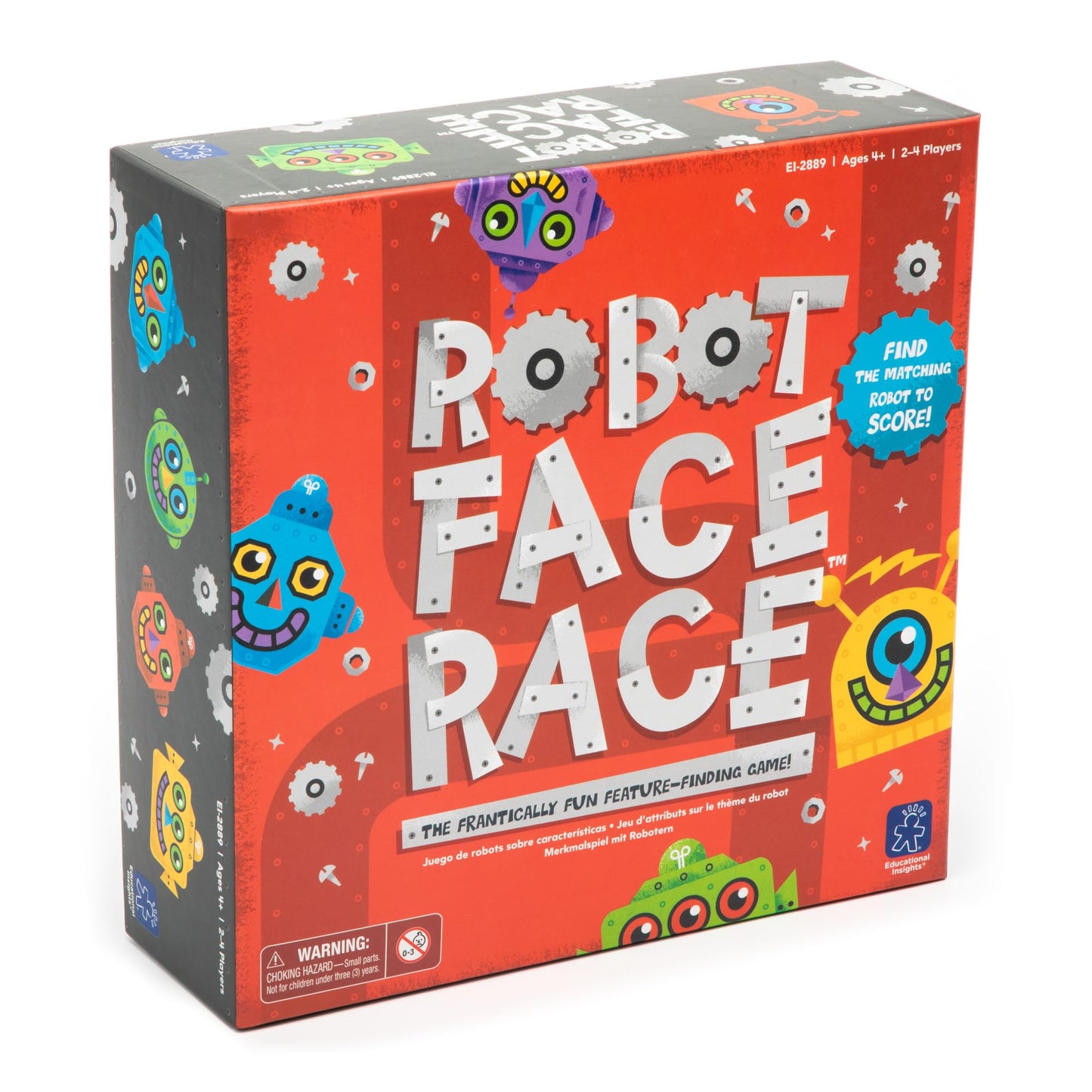 Educational Insights Robot Face Race Game, Fast-Paced Color Matching for 2-4 Players, Multi-color, Cardboard, Model EI-2889