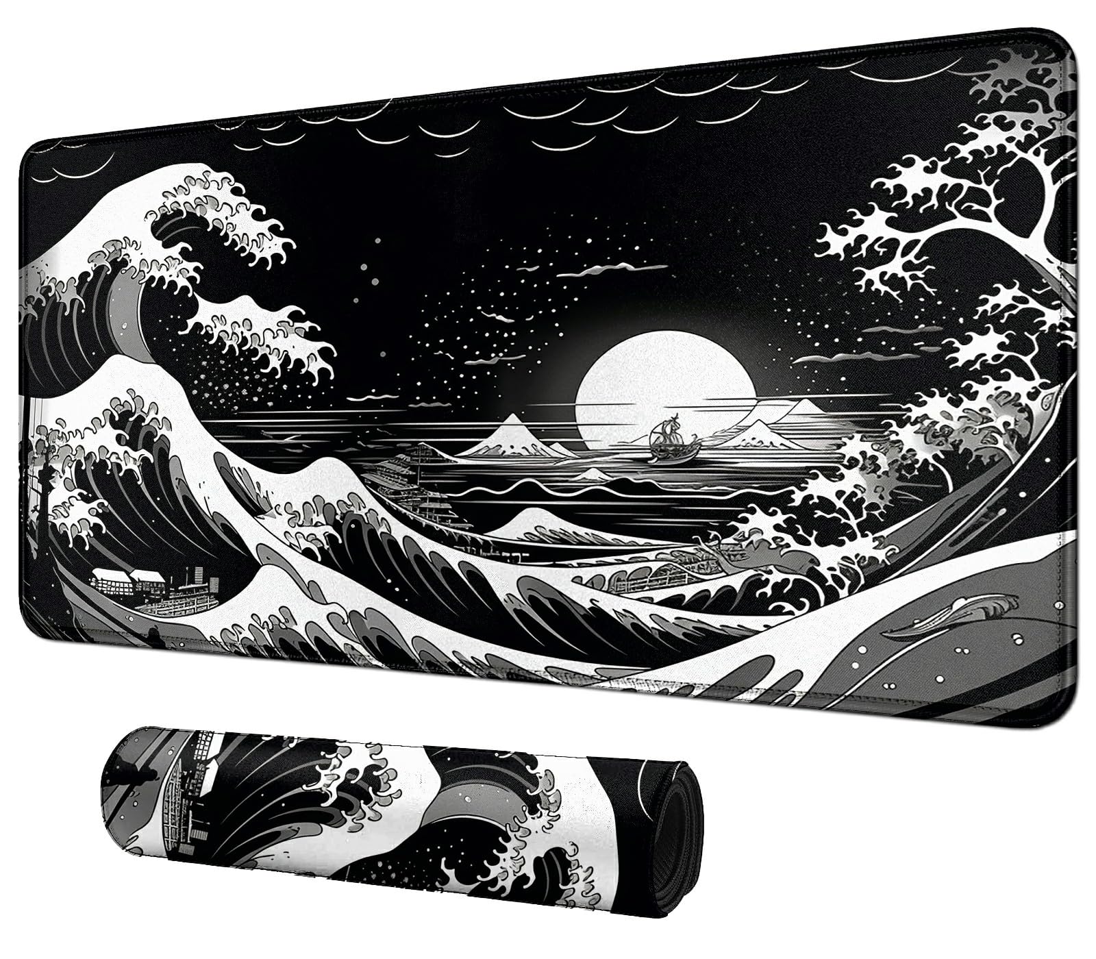 Great Wave for MTG & TCG Playmat,BFDHGQZC 24'' x 14'' Game Mat for MTG/RPG/CCG Trading Card Game Playmats Table Mat Perfect for 
