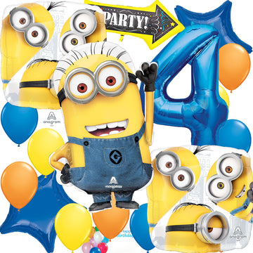 Minions Birthday Party Supplies Foil Balloon Bouquet Decoration, Multicolored, Party Accessory, for 4th Birthday Amscan41894,299