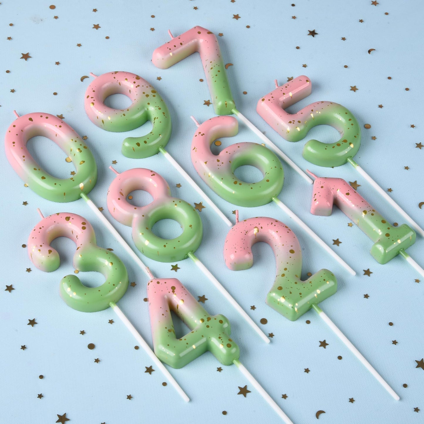 PHD CAKE 2.76 Inch Classical Pink Green Gold 4 Number Birthday Candles, Gold Number Candles, Cake Number Candles, Party Celebrat
