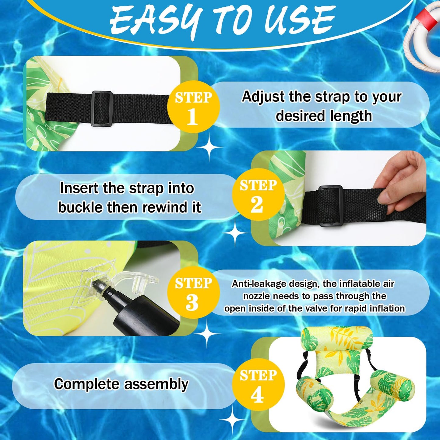 Sonwyoung Inflatable Pool Floats mature-themed Floating Lounge Chairs Blow up Pool Noodles for mature-themed Heavy Duty Swimming Tropical Plants Fun Pattern Floating Chair for Summer Water Beach Lake Party(Yellow)