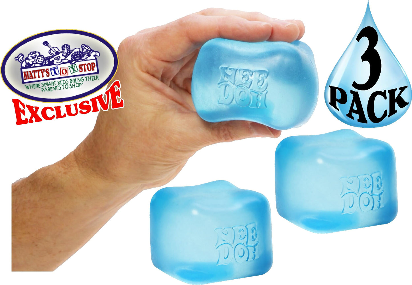 Nice Cube Translucent NeeDoh...Groovy Glob! Squishy, Squeezy, Popping, Stretchy Stress Fidget Cubes Blue Crew Gift Set Party Bun