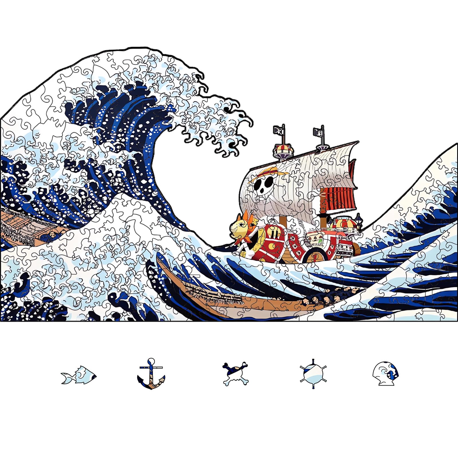 Yjacuing Anime Wooden Jigsaw Puzzles For Adults, 200 Piece Unique Shaped Premium 5Mm Wood Puzzles Family Game (Thousand Sunny, M