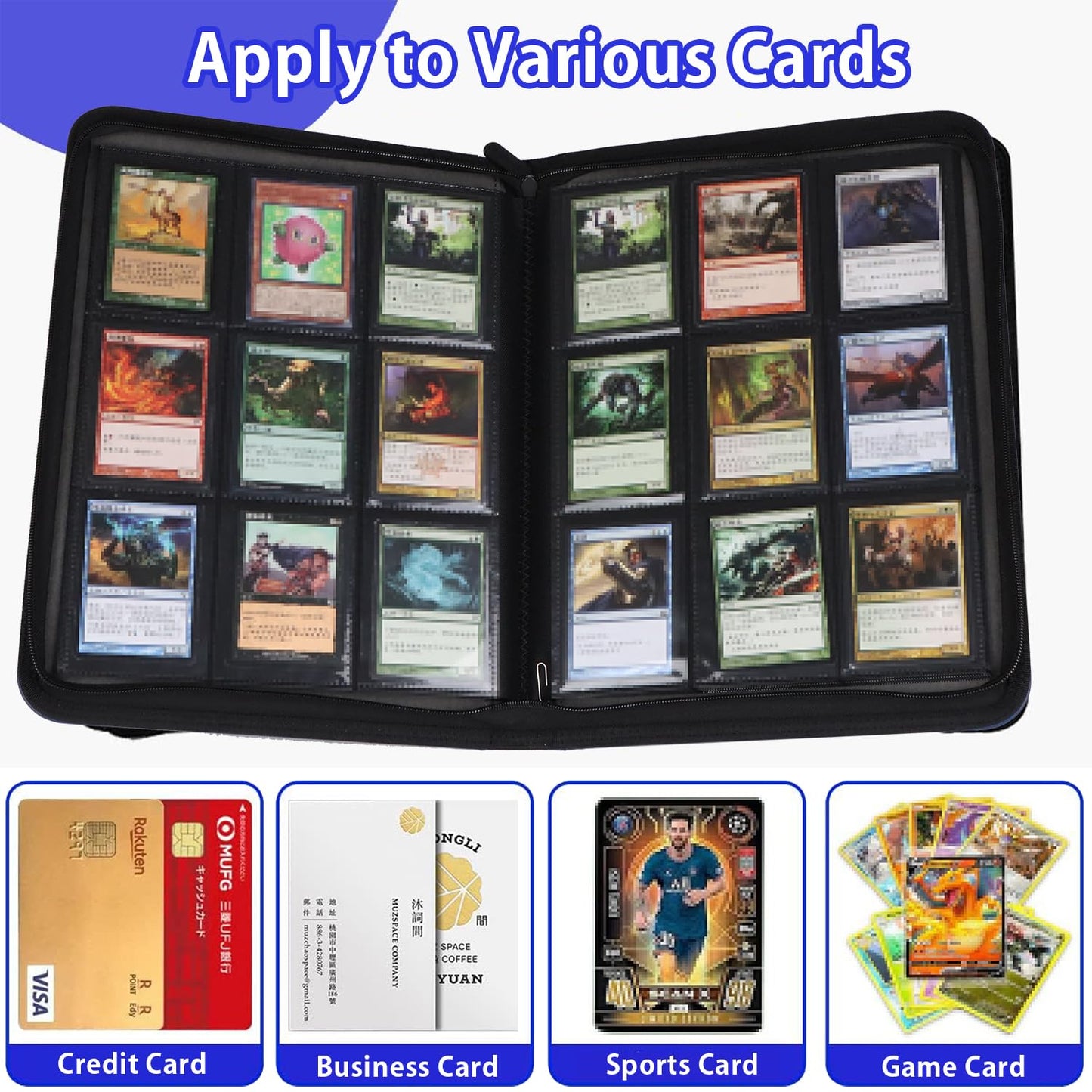 9 Pocket Card Binder  enhanced Zip Trading Card Binder  360 Double Sided Pocket PU Collection Binder  Collector Album  Card Folder for MTG  TCG  Sports Cards  (Blue)