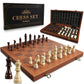 OUMODA Magnetic Chess Set for mature-themed Kid  15.4 Leather Chess Board with Handmade Chess Piece Including 2 Extra Queens and Storage Slot  Folding Portable Travel Chess Game for Beginner and Professional
