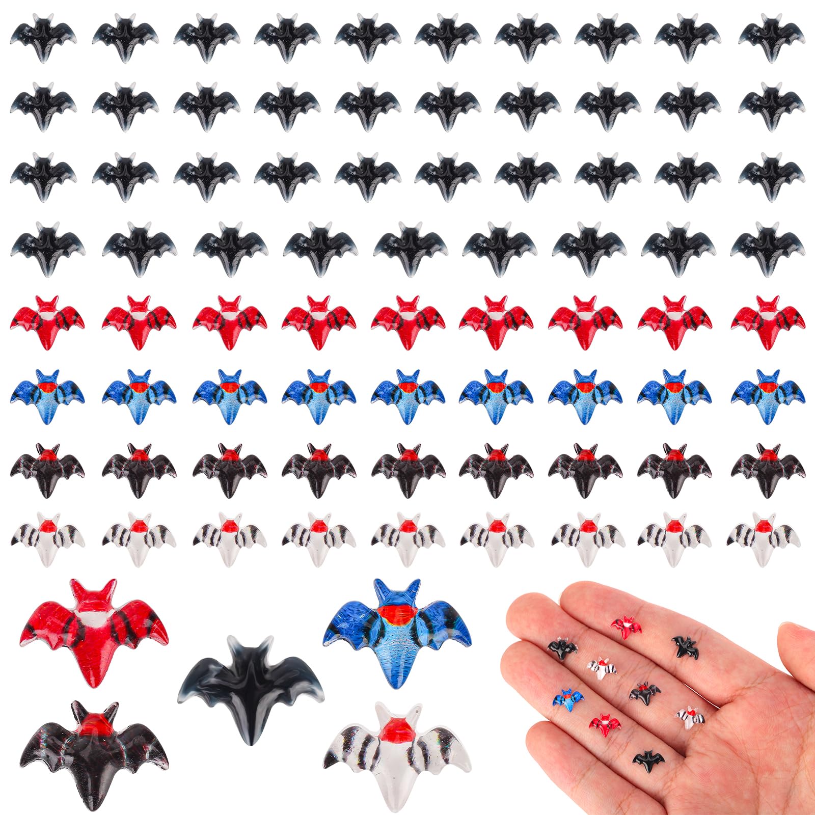 80pcs Halloween Mini Bats  Smooth Washable Resin Halloween Dollhouse Miniatures Dollhouse Miniature Tiny Bats Spooky Themed Cartoon Flat Back Bats for Crafts Scrapbooking (Black  Colorful)