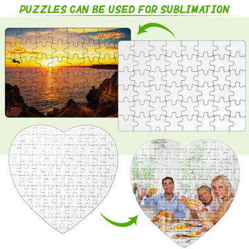 Sumind 10 Sets Blank Sublimation Puzzle Jigsaw Rectangle Heart Shaped White Diy Custom Puzzle Heat Press Thermal Transfer Pearl(A5-48 Rectangle And 75-Heart Shaped)