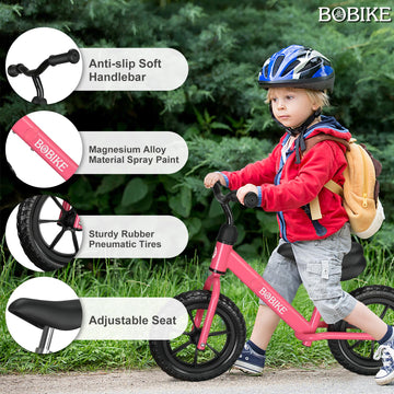 Bobike Toddler Balance Bike Toys For 2 To 5 Year Old Girls Boys Adjustable Seat And Handlebar No-Pedal Training Bike Best Gifts For Kids (Red)