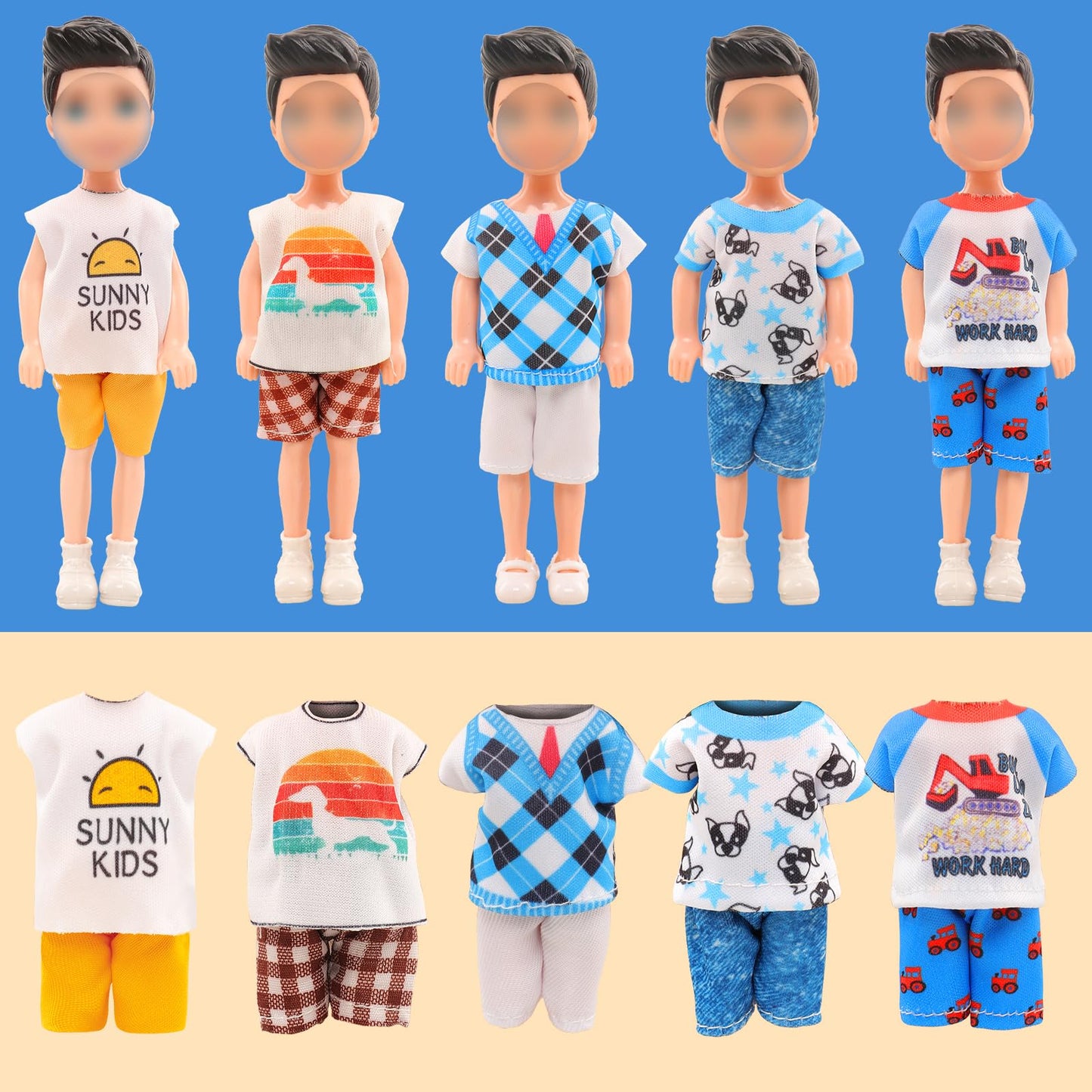 Miunana 12 Pcs 5.3 Inch Boy Doll Clothes For 6 Inch Boy Doll Top And Pants Handmade Casual Wear 10 Sets Fashion Outfit For 4-6 Inch Mini Boy Doll Clothes And Accessories With 2 Pairs Of Shoes