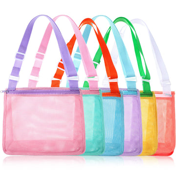 6 Pieces Kids Beach Bag Beach Shell Bag Mesh Bag Collecting Bag Beach Sand Toy Totes Colorful Swimming Accessories Storage Bag W