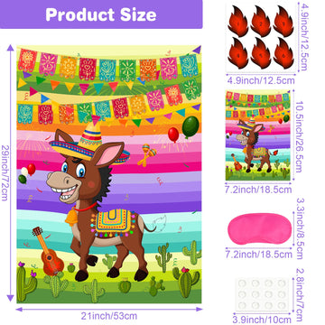 Astaron Pin The Tail On The Donkey Mexican Donkey Game With 24Pcs Tail Stickers For Cinco De Mayo Party, Mexican Party Fiesta Themed Party, Kids Birthday Supplies