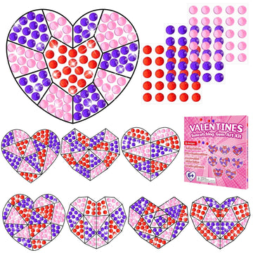 Qyeahkj 8 Pcs Valentines Day Arts Crafts Kit DIY Heart Gems Diamond Suncatcher Crafts for Kids Valentines Gemstones Painting Gi