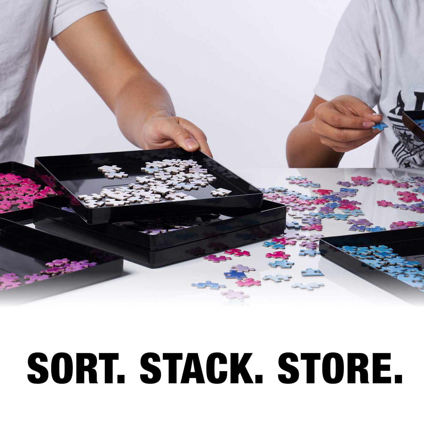 8 Puzzle Sorting Trays With Lid 8'' X 8'' - Jigsaw Puzzle Accessories Black Background Makes Pieces Stand Out To Better Sort Pat