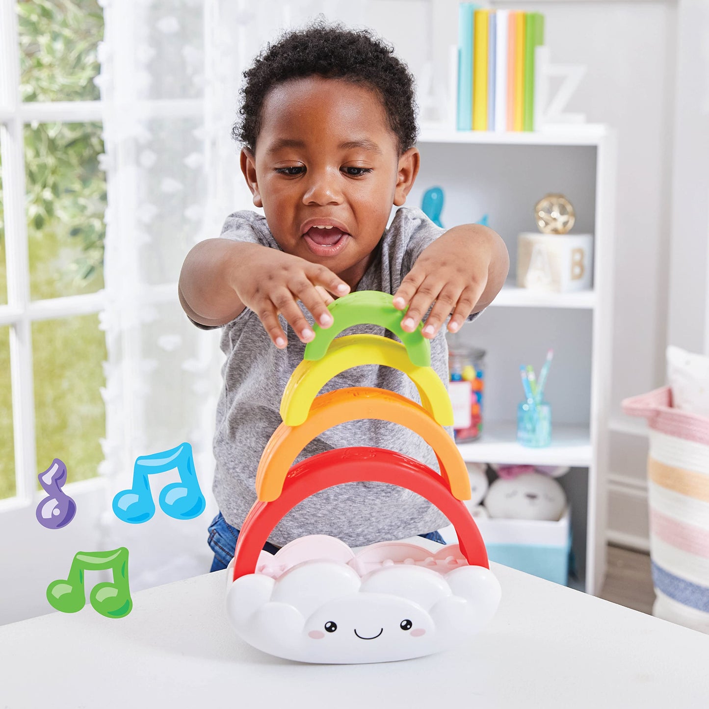 Kidoozie Musical Stack & Learn Rainbow - Stacking Activity Toy for Infants and Toddlers 6-24M - Motion Activated Lights and Soun