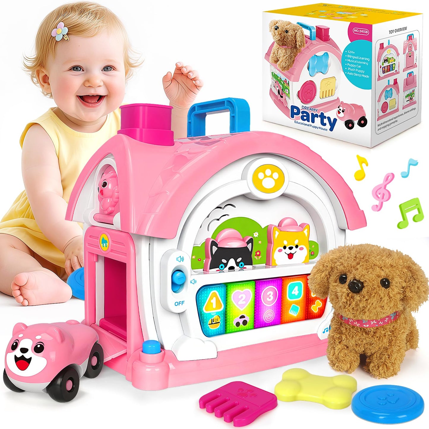 Ellinjan Montessori Toys for 1 2 3 Year Old Girl Gifts, Baby Musical Toys 12 18+ Months, 10 in 1 Bilingual Learning Toy with Sou