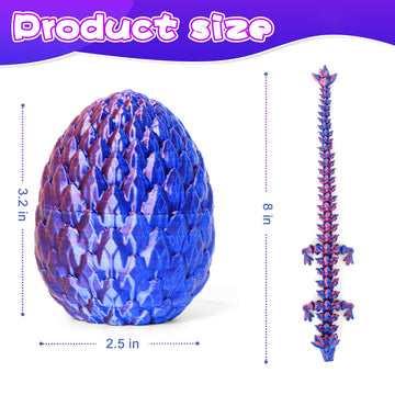Philicoco 3D Printed Articulated Dragon Egg - Easter Basket Stuffers, Fidget Toy Gift for Kids & Adults(Purple)