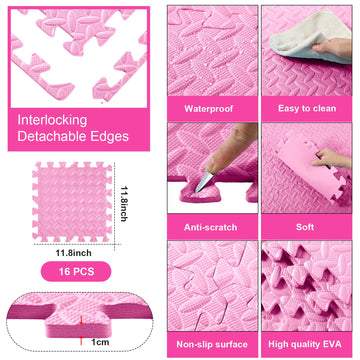 Shihanee Foam Floor Baby Tiles Foam Floor Mats Play Mats Bulk With Borders Interlocking For Kids Baby Playroom Nursery Gym (Ligh