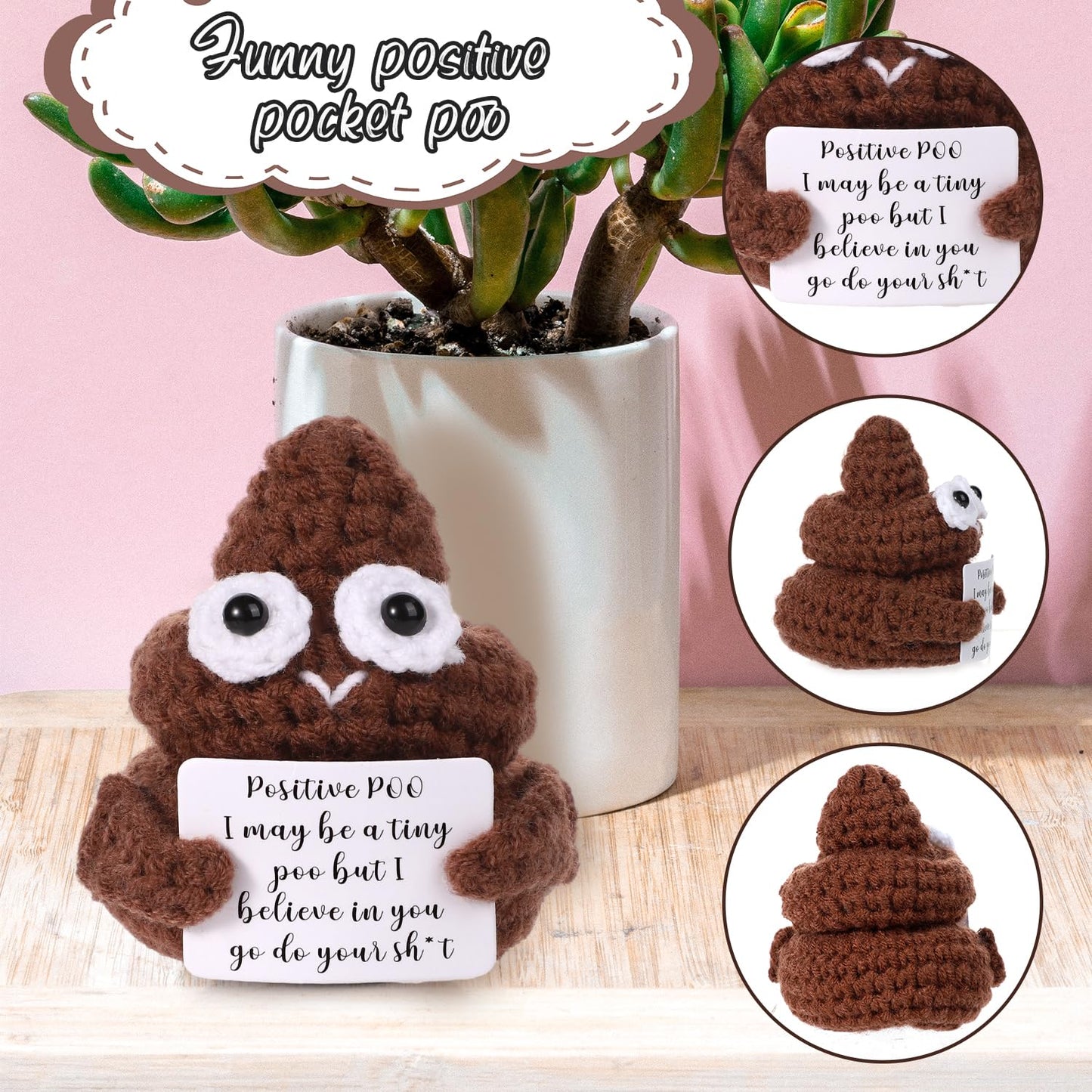 Mini Funny Positive Crochet Poo, 3In Interesting Handmade Knitted Wool Incentive Poo Doll Creative Cute Inspirational Poo Toy Fo