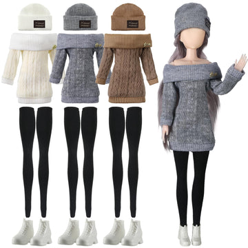 Geyoga 3 Set 12 Pcs Doll Clothes And Accessories Suit Pants Shoes Spring Sweater Outfits, Dolls Are Not Included(Gray, Brown, Cream White,12 Inch)