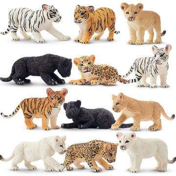 Toymany 12 Safari Animal Figurines, High Emulational Baby Plastic Zoo Animals, Lions Tigers Leopards Figure Toy Set, Easter Eggs Cake Toppers Christmas Birthday Gift For Kids Toddlers