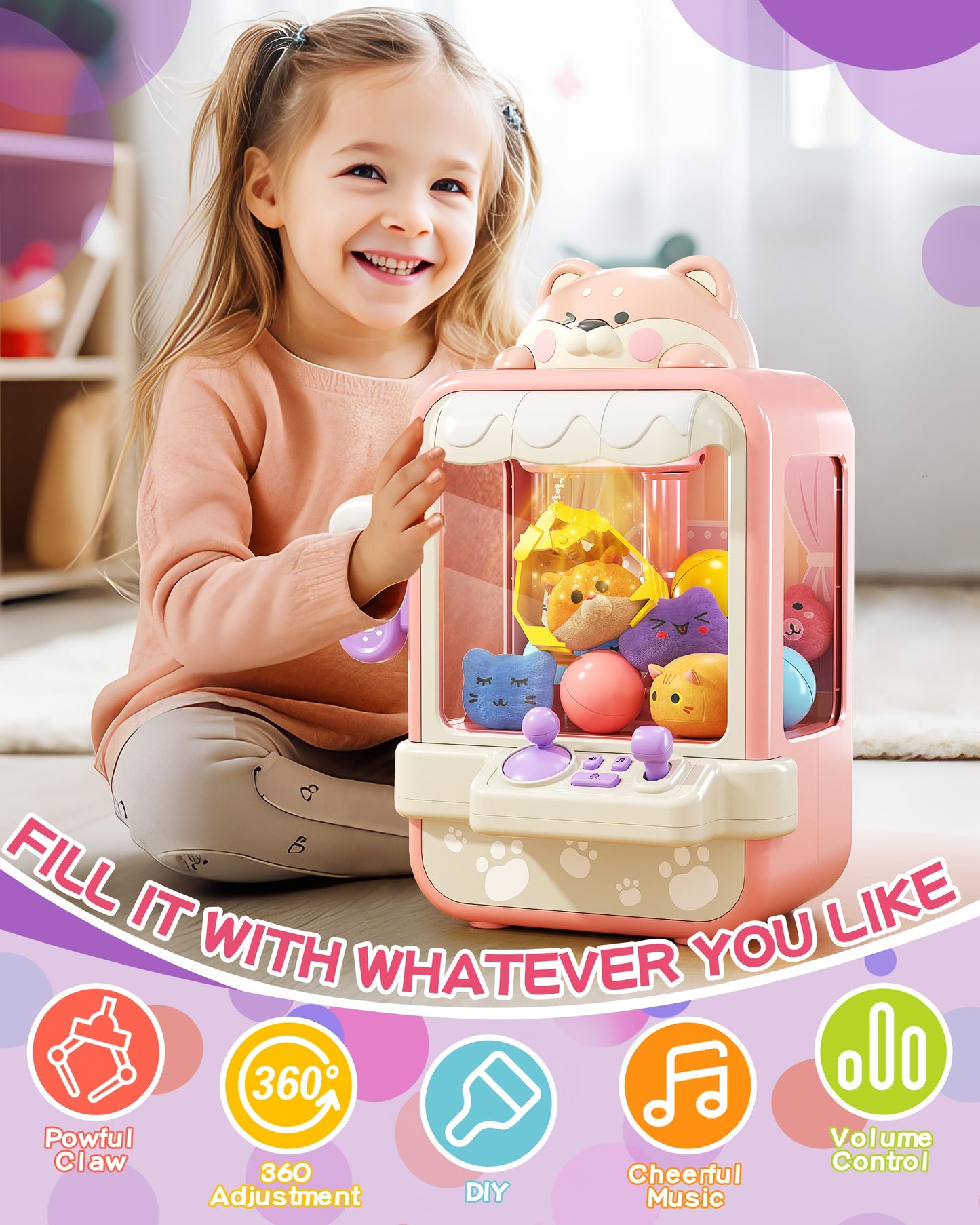 Jovow Claw Machine For Kids, Mini Vending Machine With Music, Prize Dispenser Toys For Girls And Boys, Electronic Claw Game Machine For Party Birthdays, Includes 35 Mini Toys (Small)