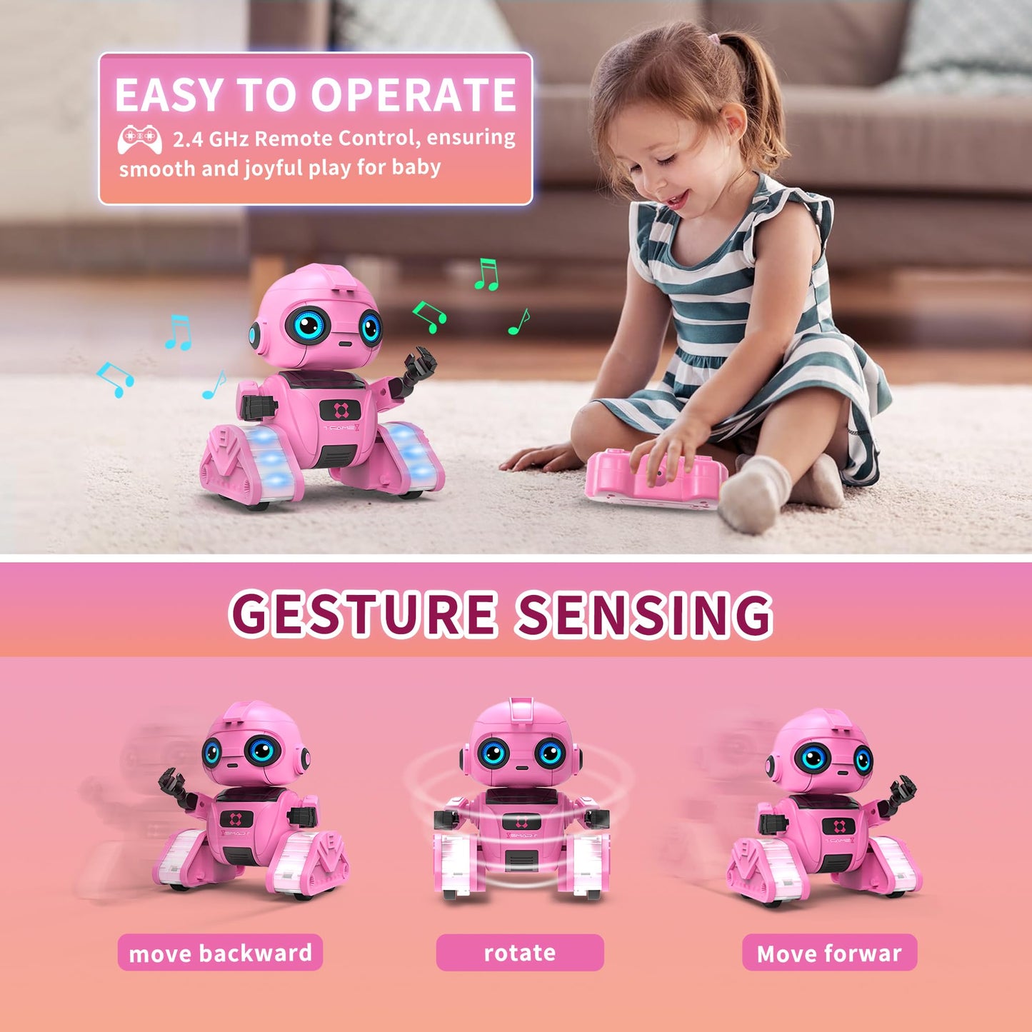 Robot Toys For Boys And Girls, Rechargeable Remote Control Robot With Auto-Demonstration, Light Projection, Dance Moves, Music,