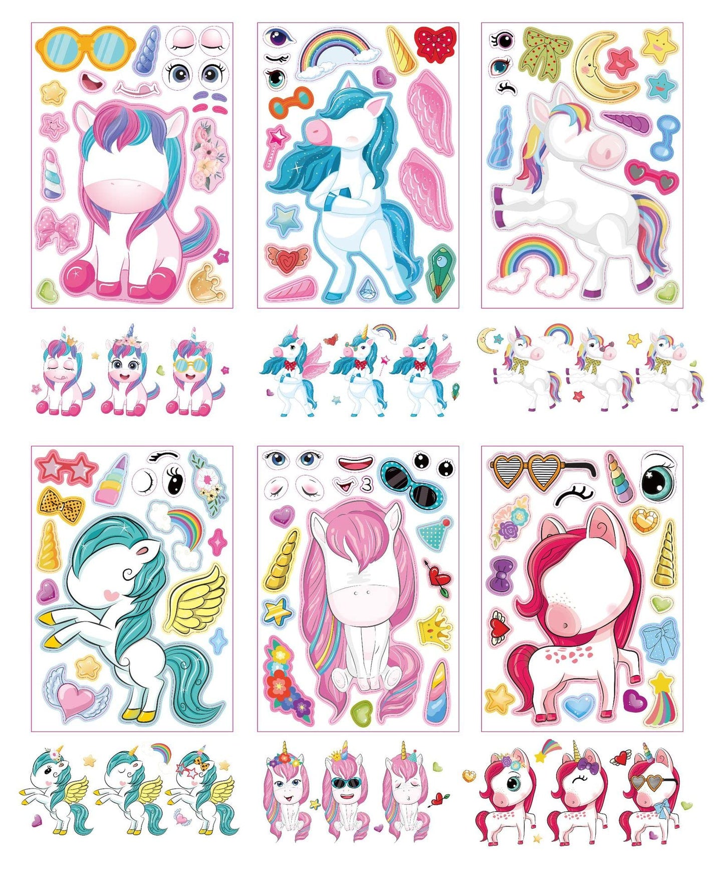 24 Sheets Make Your Own Unicorn Stickers Make A Face Stickers For Kids Toddlers With Unicorns Diy Craft Stickers Kids Party Favo
