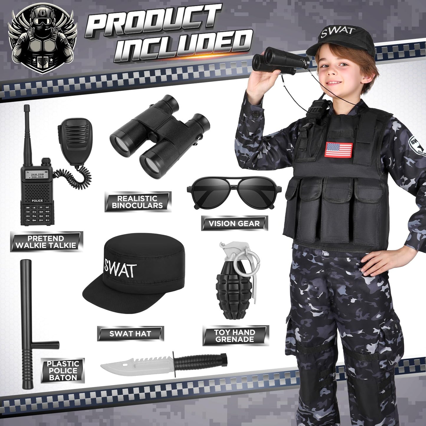 Luucio SWAT Police Costume for Kids  Kids Police Officer Costume for Boys with SWAT Vest  Halloween Costumes for Boys Girls