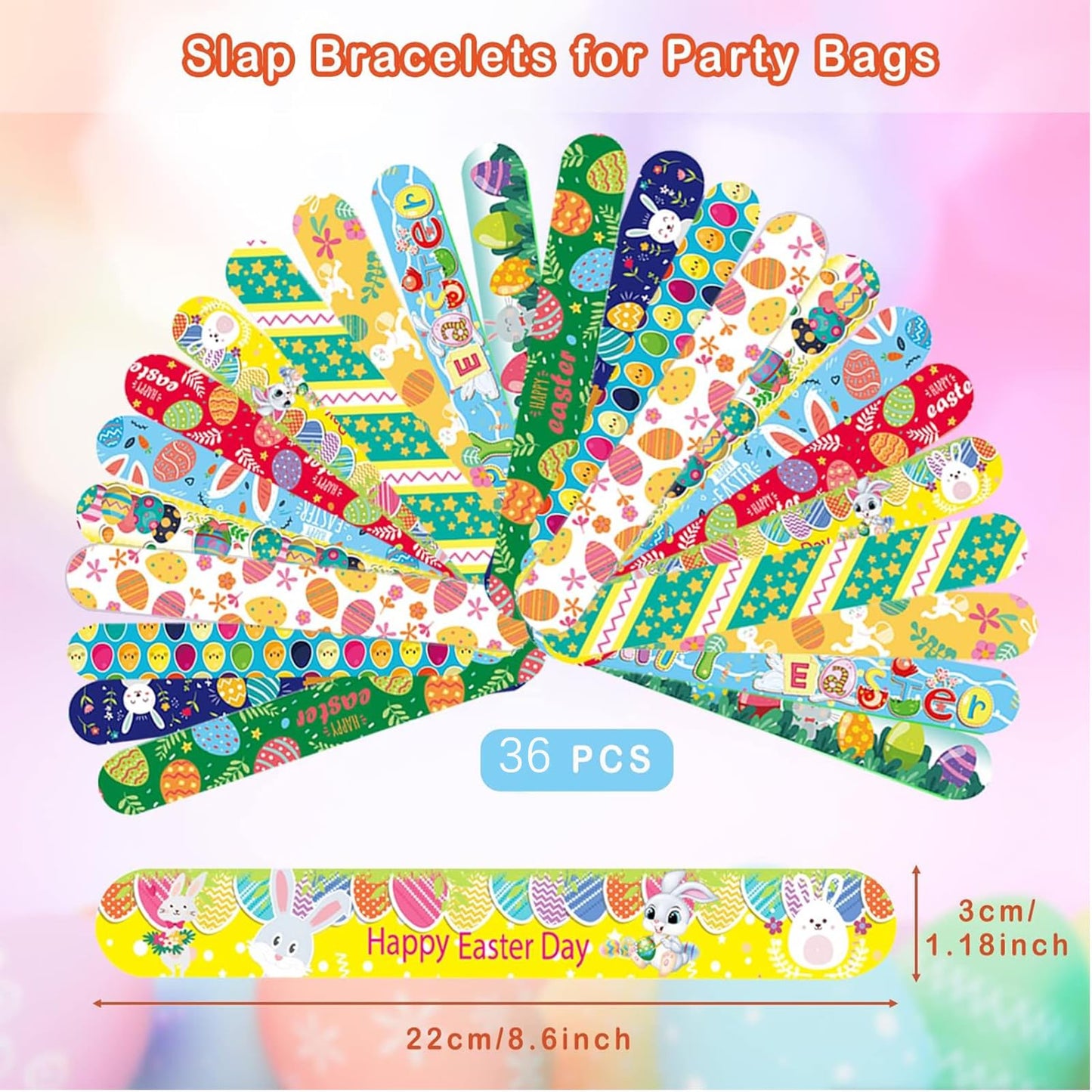 NovaHance 36 Pcs Easter Slap Bracelets Toys Easter Basket Stuffers Egg Fillers Gifts Party Favor