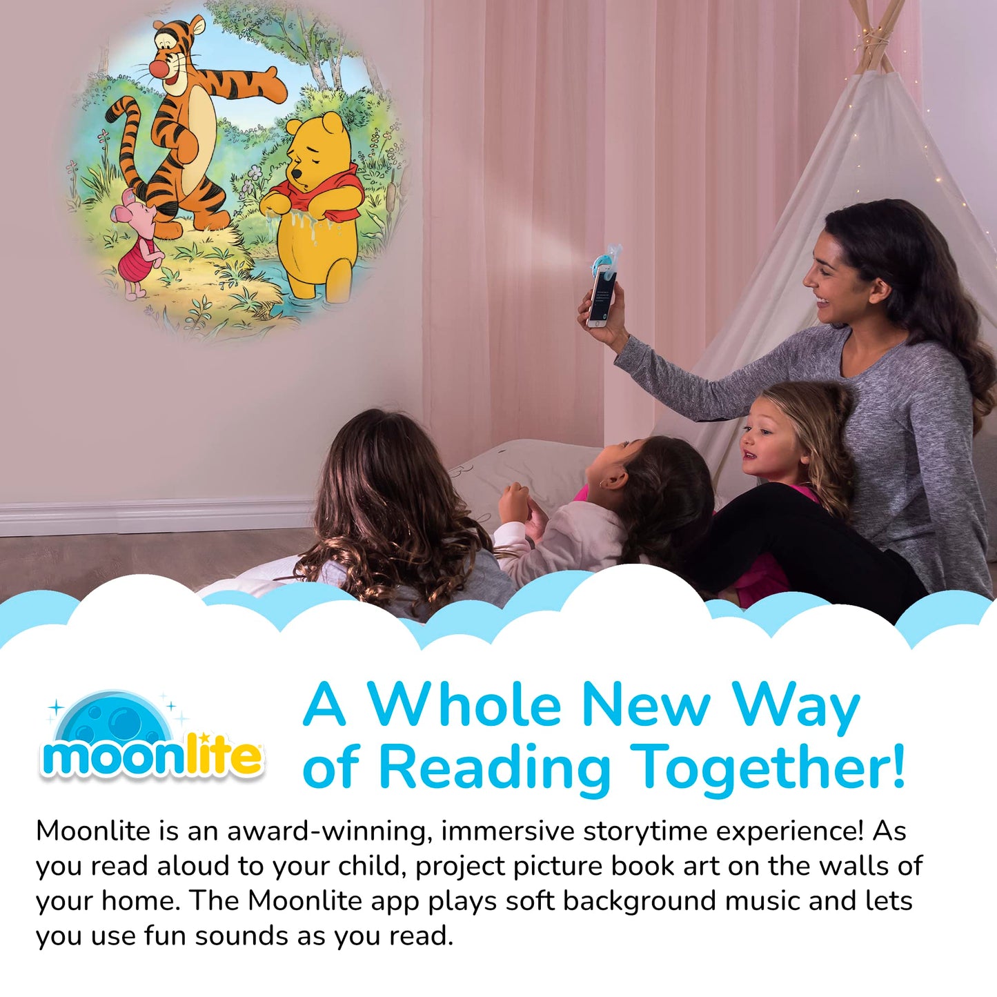 Moonlite Storytime Winnie The Pooh Bounce With Me Storybook Reel, A Magical Way To Read Together, Digital Story For Projector, Fun Sound Effects, Early Learning Gift For Kids Age 1 Year And Up