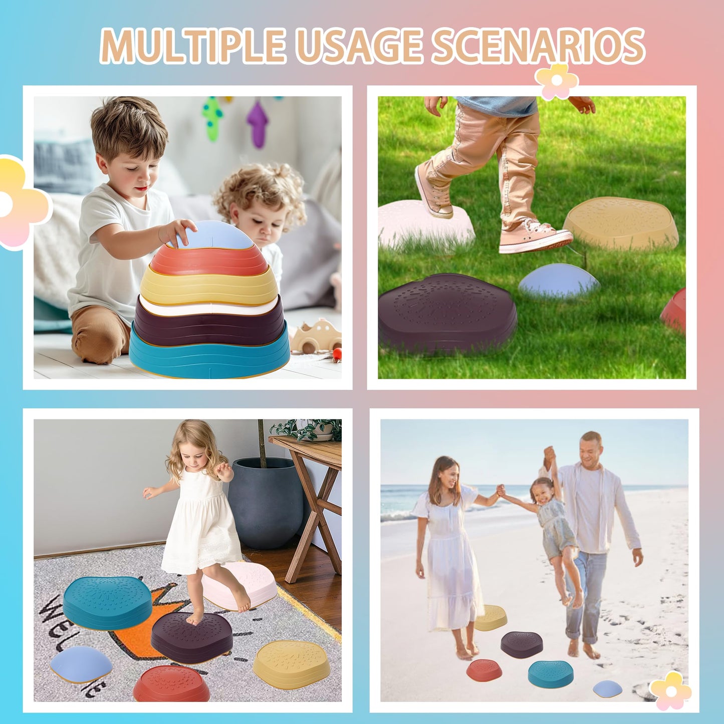 Loomlark 6Pcs Balance Stepping Stones For Kids Non-Slip River Stones Obstacle Course Play Indoor And Outdoor Coordination Game S