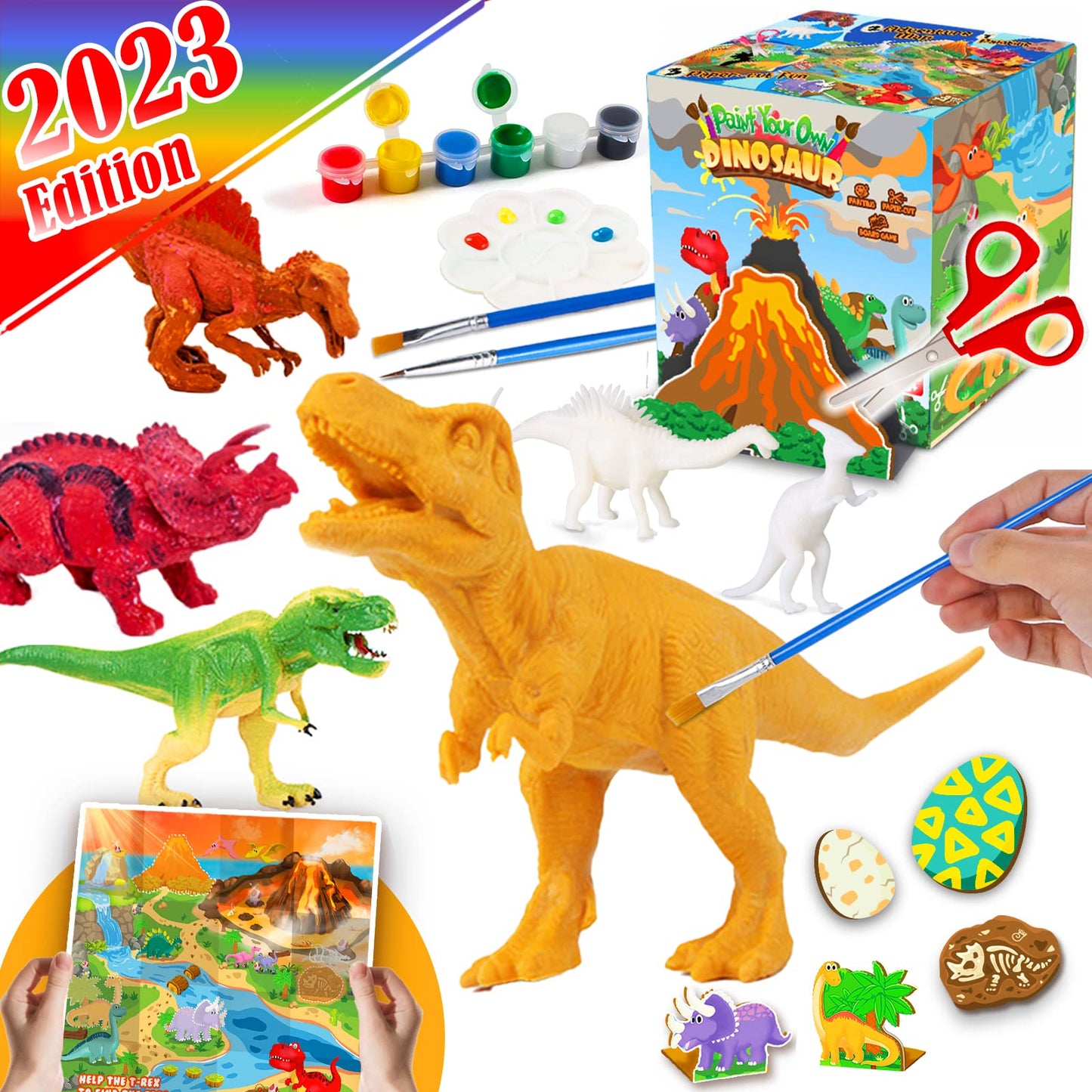 Funzbo Dinosaur Painting Kit - Dinosaur Toys For Kids 3, 4, 5, 6, 7,8 9 Years Old, Christmas Gifts For Kids, Painting Set For Kids, Art Set For Kids With Painting Tools, Art Supplies, Toys For Boys