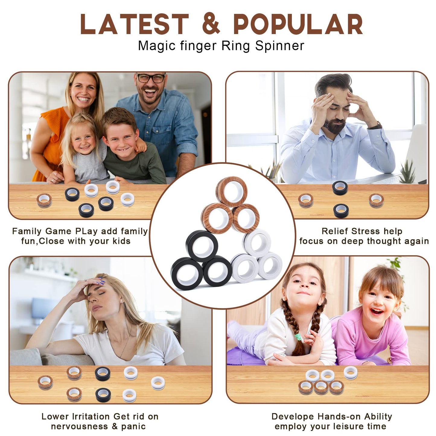 Cevioce 6 Pcs Magnetic Rings Fidget Toys For Teens,Adults & Kids Easter Basket Stuffers For Boys Girls Adhd Autism Anxiety,Coolest Finger Spinner Pack Gifts For 8 9 10 11 12+ Year Old Valentine'S Day