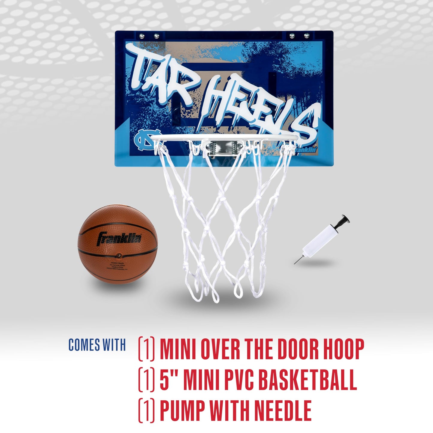 Franklin Sports Unc Over The Door Basketball Hoop - Kids Indoor Basketball Hoop With Mini Ball - Fan Shop Toy For Bedroom + Office - Over The Door Set