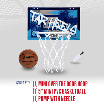 Franklin Sports Unc Over The Door Basketball Hoop - Kids Indoor Basketball Hoop With Mini Ball - Fan Shop Toy For Bedroom + Office - Over The Door Set