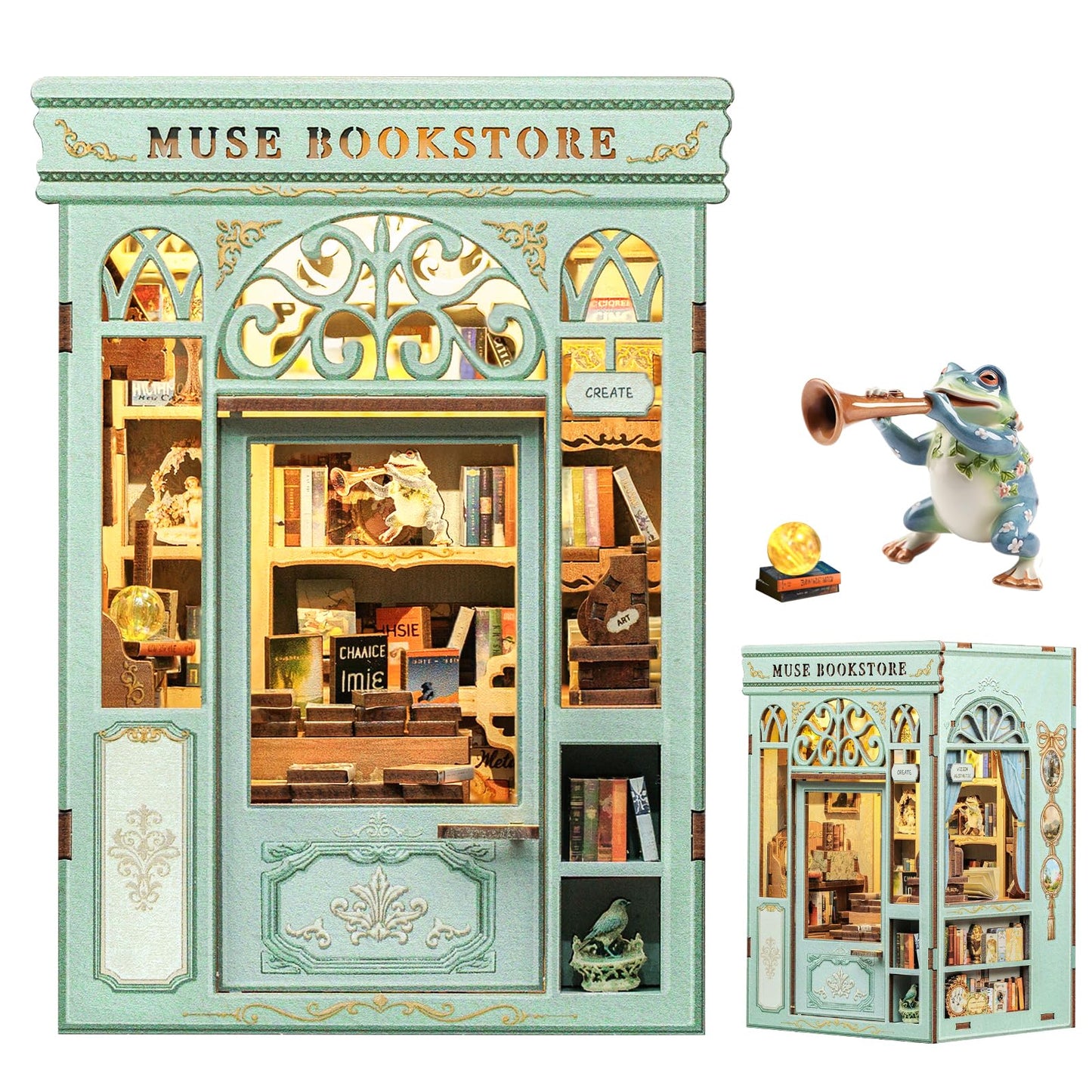 Fsolis Book Nook Kit - DIY Miniature House Kit 3D Puzzles for mature-themeds Beginners Tiny House Mini Booknook Craft Bookshelf Decor  281 Wooden Pieces  Gifts for Women Teenagers Book Lovers (Muse Bookstore)