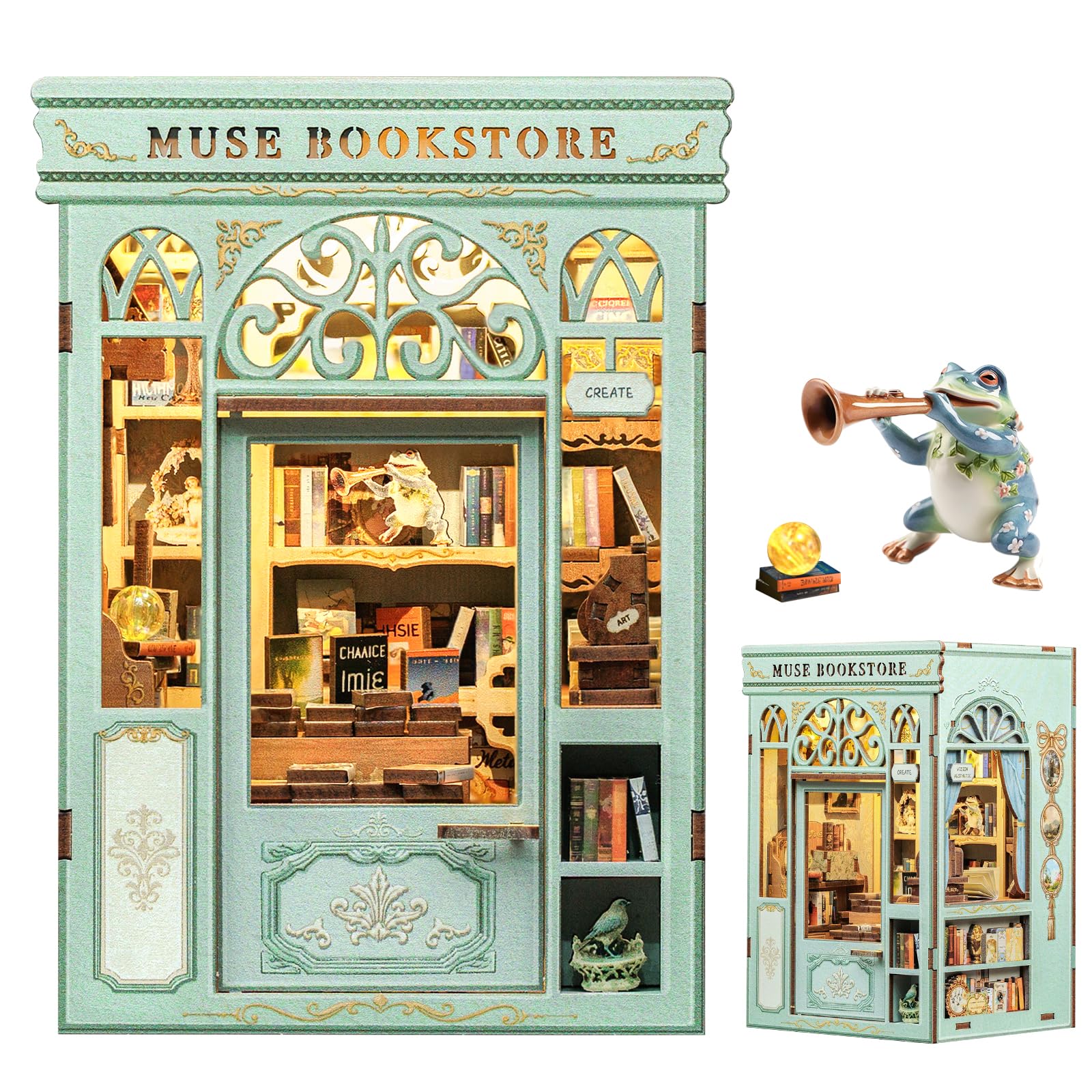 Fsolis Book Nook Kit - DIY Miniature House Kit 3D Puzzles for mature-themeds Beginners Tiny House Mini Booknook Craft Bookshelf Decor  281 Wooden Pieces  Gifts for Women Teenagers Book Lovers (Muse Bookstore)