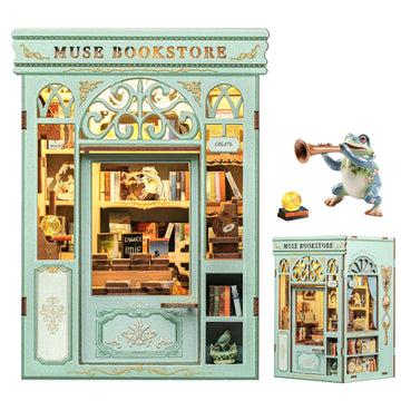 Fsolis Book Nook Kit - DIY Miniature House Kit 3D Puzzles for mature-themeds Beginners Tiny House Mini Booknook Craft Bookshelf Decor  281 Wooden Pieces  Gifts for Women Teenagers Book Lovers (Muse Bookstore)