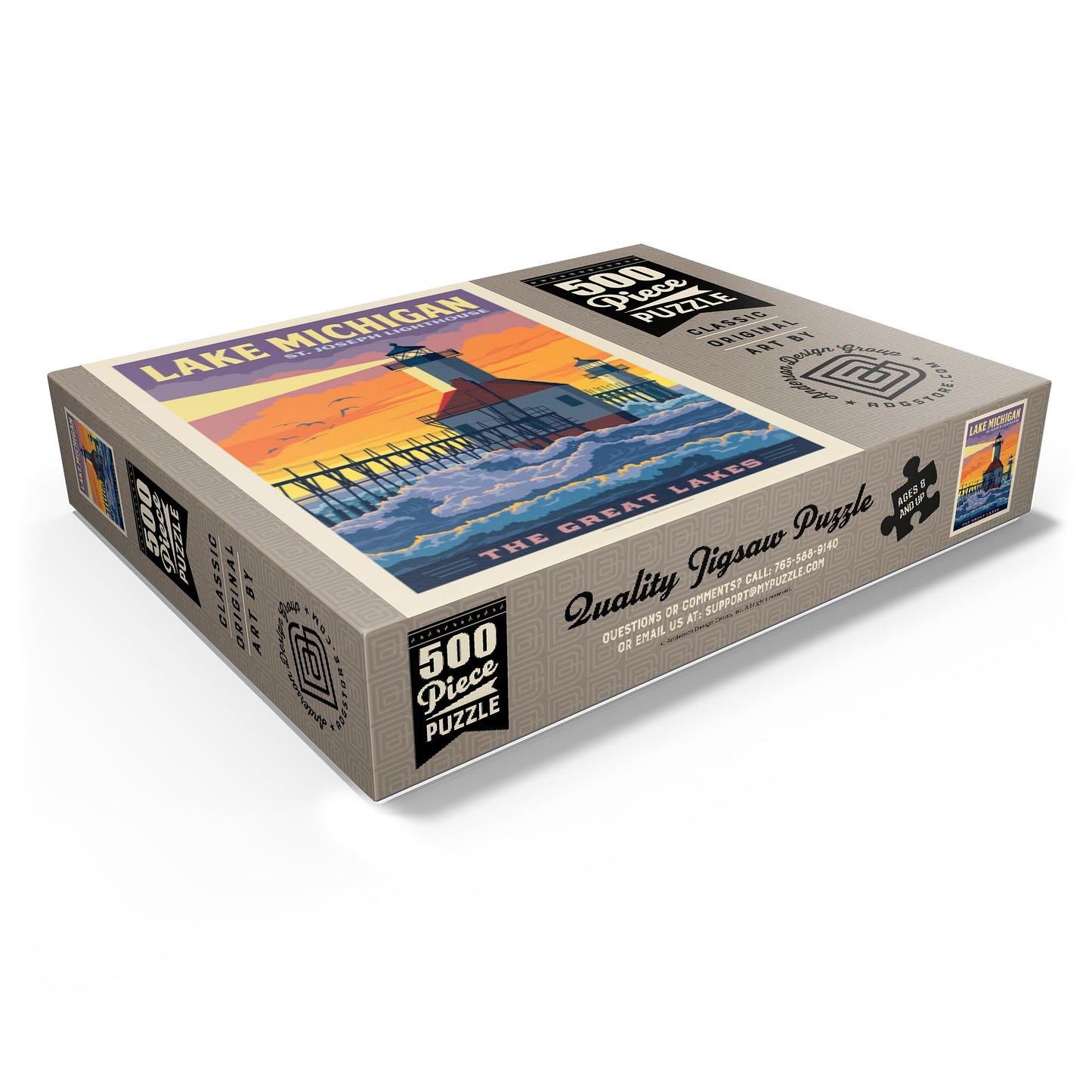 MyPuzzle Great Lakes: Lake Michigan  Vintage Poster - enhanced 500 Piece Jigsaw Puzzle for mature-themeds