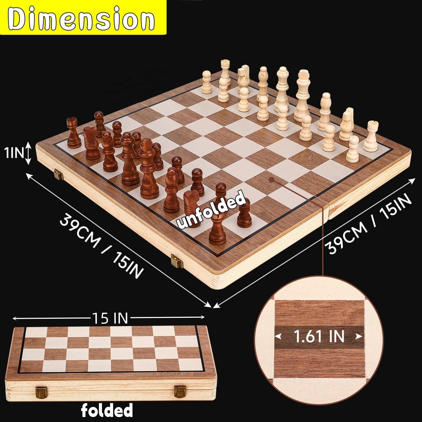 Chess Board Sets, 15 Inch Magnetic Chess Set For Adults & Kids, Checkers Board Game, Handmade Folding Chess Boards With 2 Extra