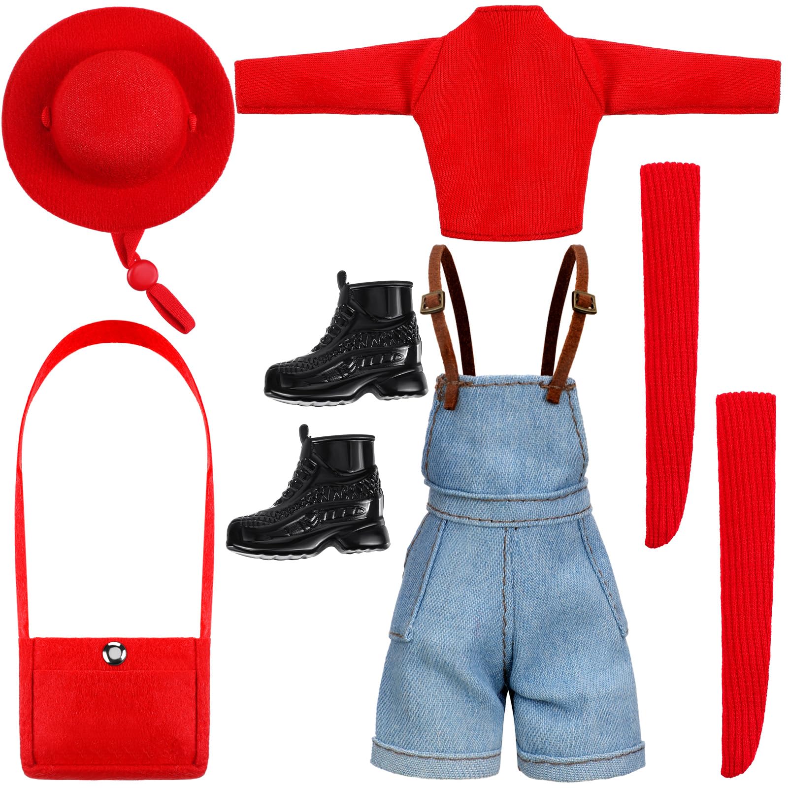 Geyoga Doll Clothes 12 Inch Doll Accessories Casual Wear Clothes Outfits With Shoes Socks Hat Bag Top Jumpsuit Set Gift(Red)