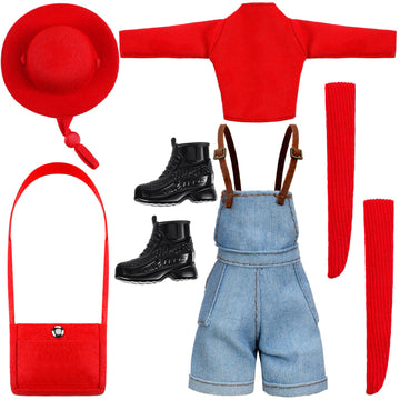 Geyoga Doll Clothes 12 Inch Doll Accessories Casual Wear Clothes Outfits With Shoes Socks Hat Bag Top Jumpsuit Set Gift(Red)