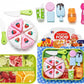 DZLING Pretend Tableware Food Kitchen Set,Colorful Pizza, Cake, Fruit Cutting Toy Set with Tableware,NonToxic Plastic, Educatio